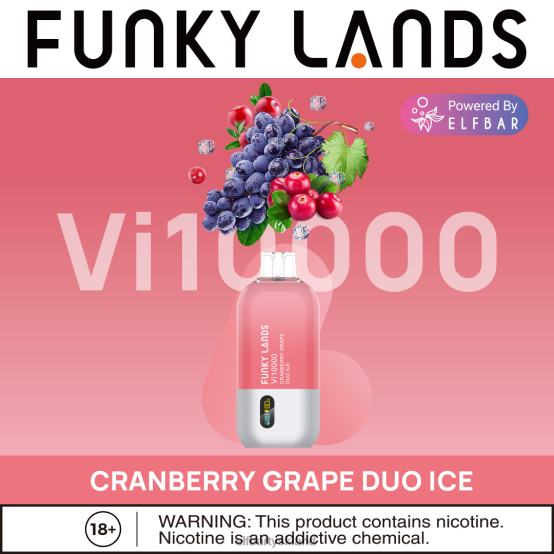 ELFBAR- funky lands best flavor engangs vape vi10000 iced serie 2X0XL458 tranebær drue duo is elf bar 1500