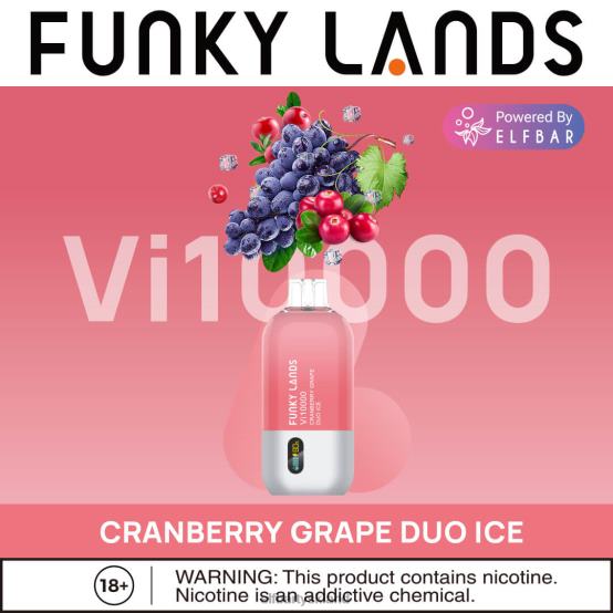 ELFBAR- funky lands engangs vape vi10000 pust 2X0XL467 tranebær drue duo is elfbar 600 turn on